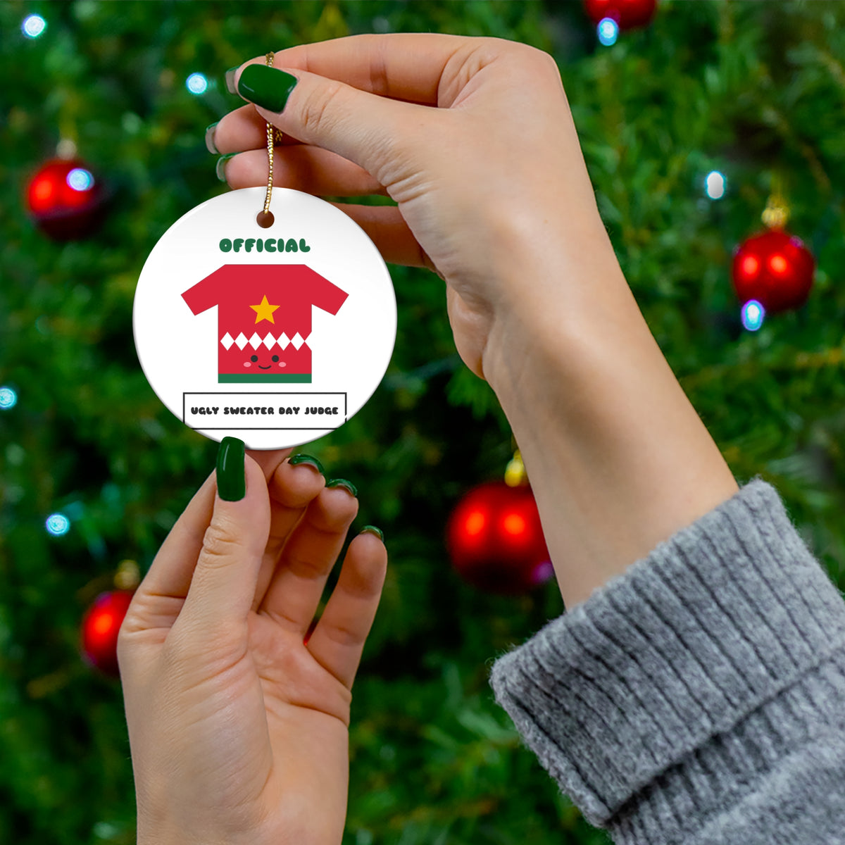 Official Ugly Sweater Day Judge Kawaii Christmas Ornament Gift for Her