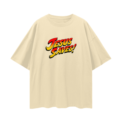 Religious Jesus Saves Street Fighter Like Graphic Oversized T Shirt