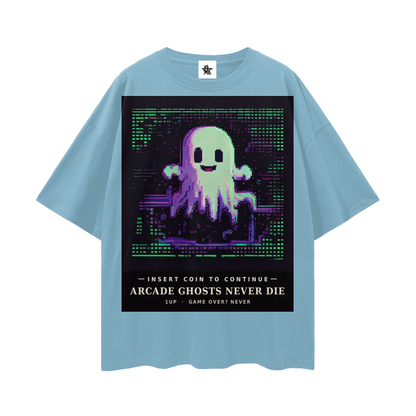 Arcade Ghosts Never Die Tee - Insert Coin | Y2K Pixel Retro Gaming Oversized Graphic Tee