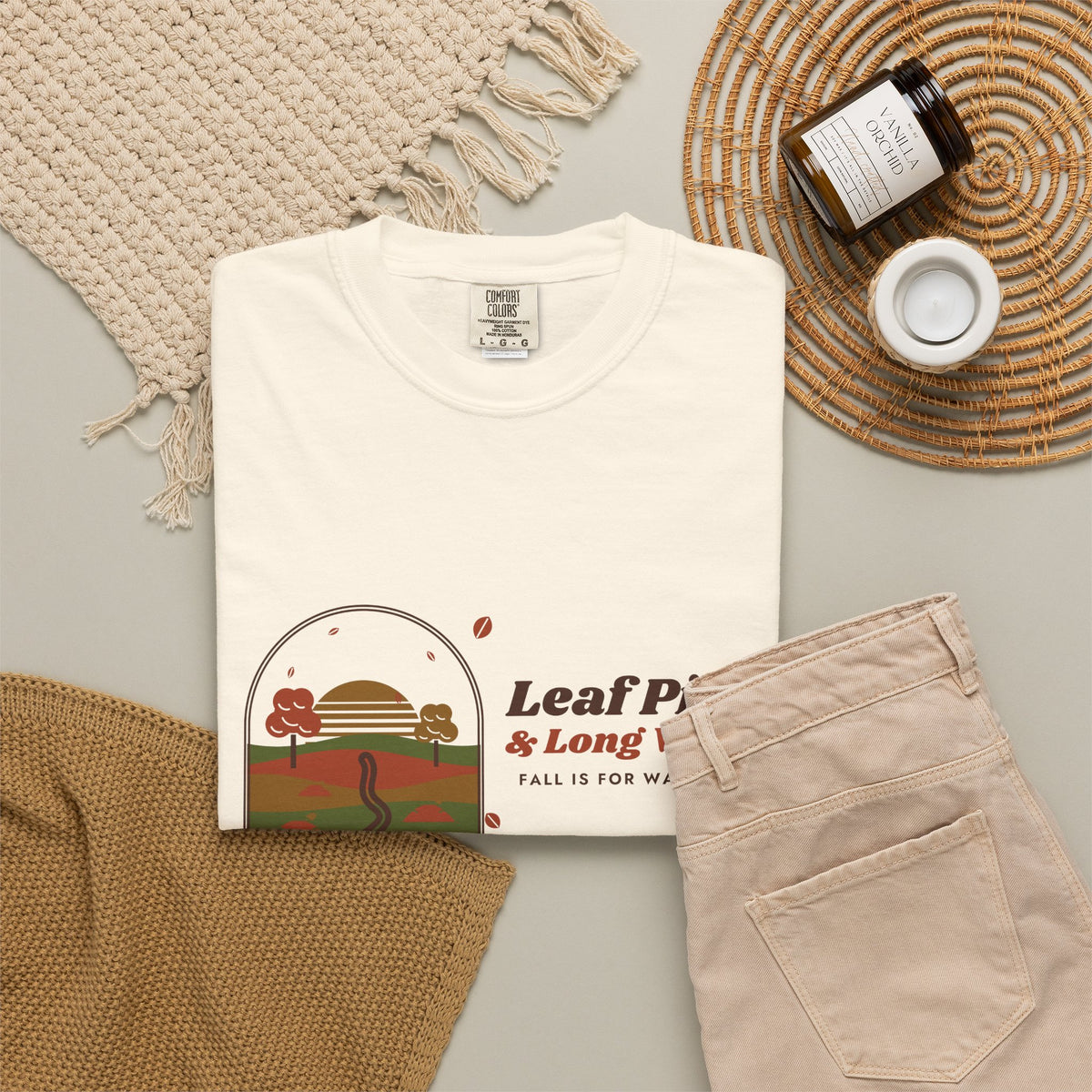 Fall Shirt for Women, Leaf Piles and Long Walks Retro Tee, 70s Autumn Shirt, Garment-Dyed Fall Tee