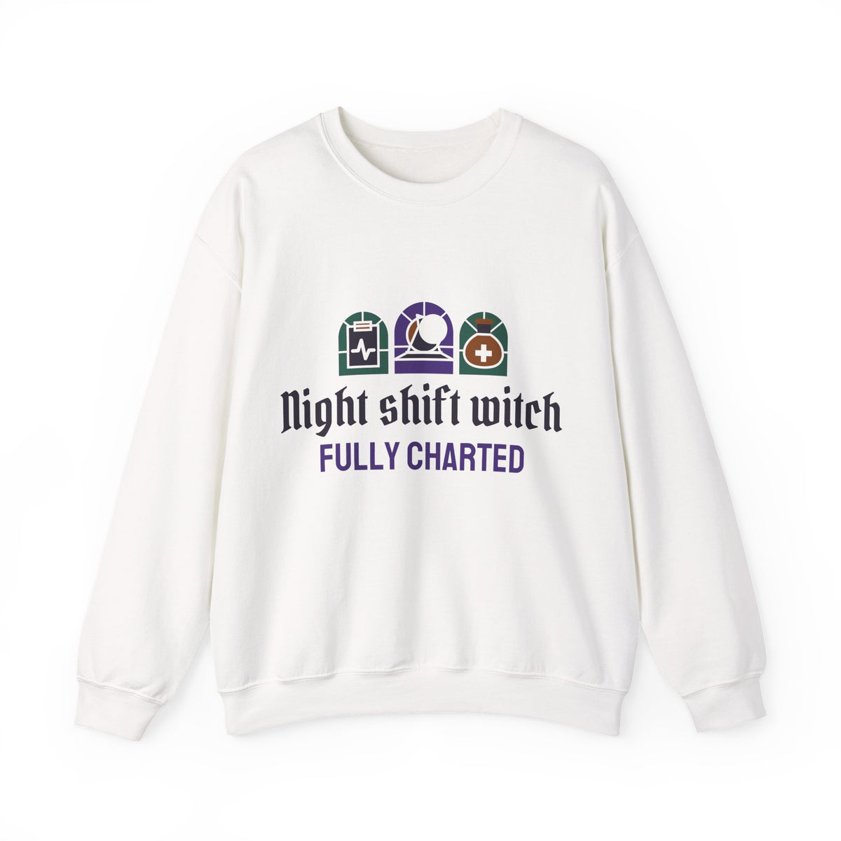 Nurse Halloween Sweatshirt, Night Shift Witch Fully Charted Crewneck, Spooky Nurse Gift, Night Shift Nurse Sweatshirt Women
