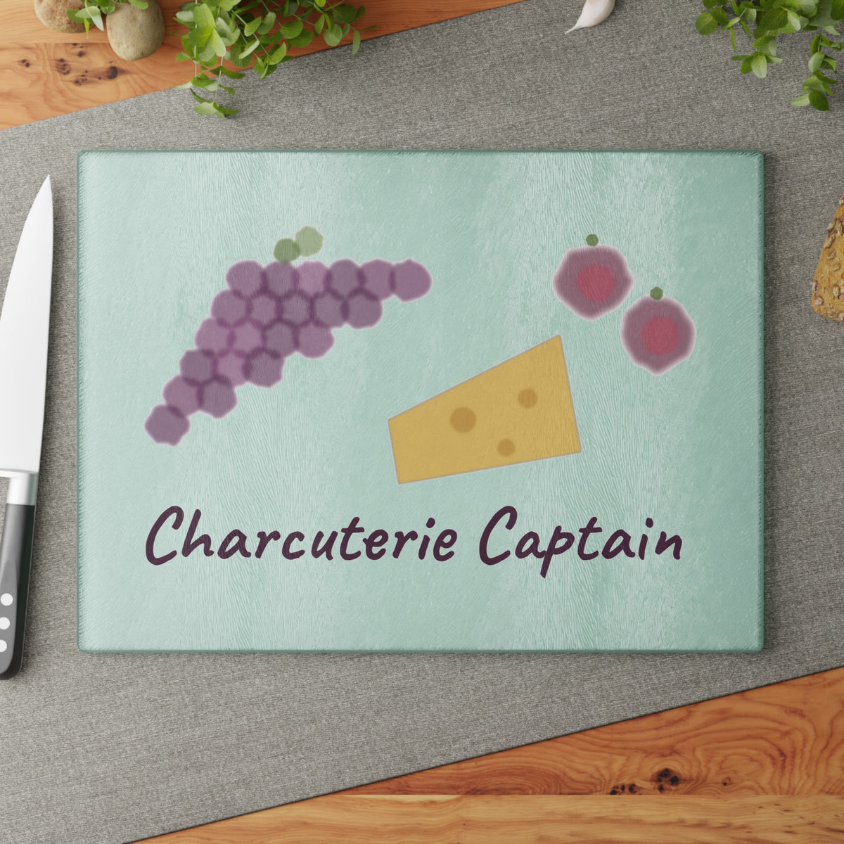 Charcuterie Captain Watercolor Glass Cutting Board