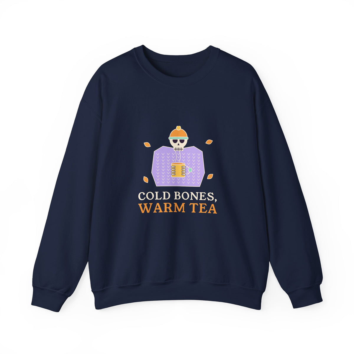Cold Bones Warm Tea Sweatshirt, Cozy Skeleton Halloween Crewneck, Tea Lover Fall Sweatshirt, Cute Spooky Season Pullover for Her