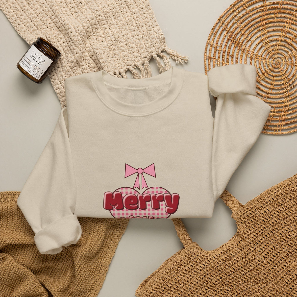 Merry Little Overachiever Puff Print Bow Gingham Christmas Sweatshirt