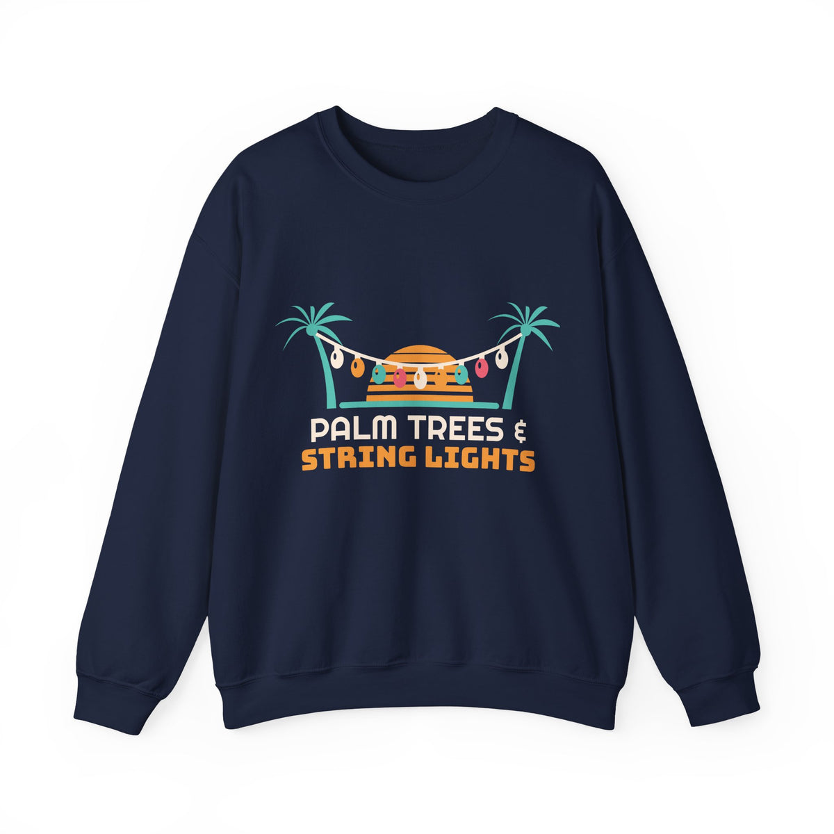 Tropical Christmas Sweatshirt, Palm Trees and String Lights Crewneck, Beach Christmas Shirt, Coastal Holiday Gift for Her