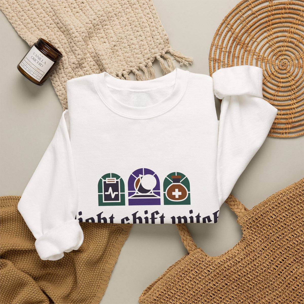Nurse Halloween Sweatshirt, Night Shift Witch Fully Charted Crewneck, Spooky Nurse Gift, Night Shift Nurse Sweatshirt Women