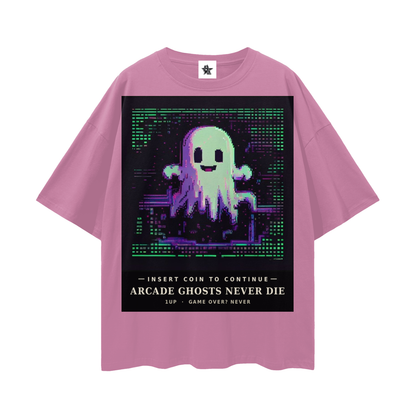 Arcade Ghosts Never Die Tee - Insert Coin | Y2K Pixel Retro Gaming Oversized Graphic Tee