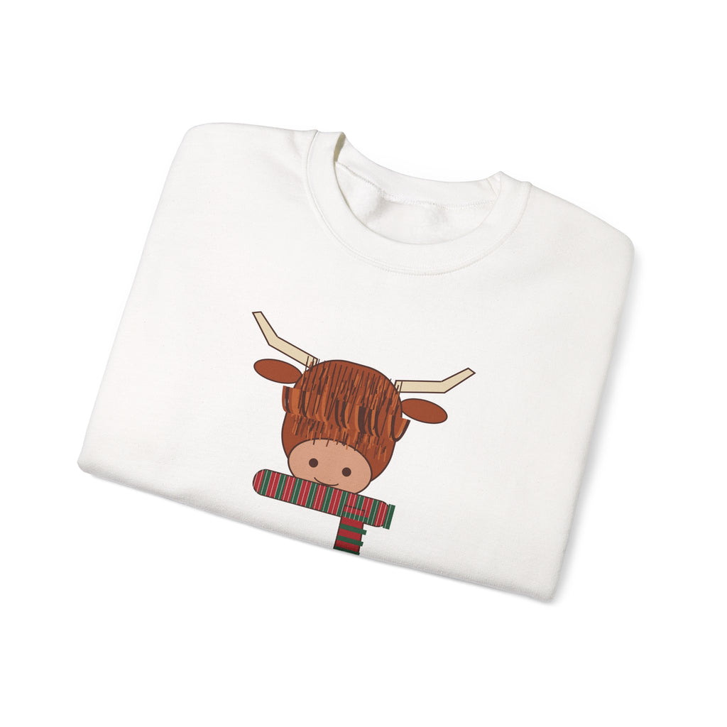 Hairy Christmas Highland Cow Scarf Sweatshirt