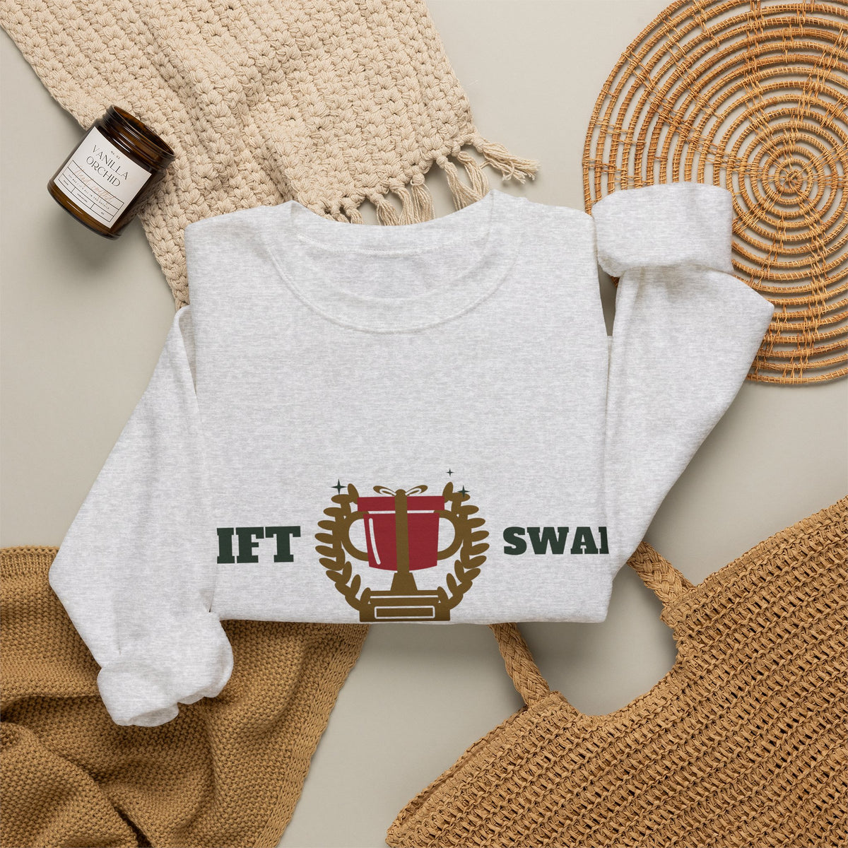 Christmas Sweatshirt for Women, Gift Swap Champion Varsity Crewneck, Gift Exchange Shirt, Holiday Party Sweatshirt