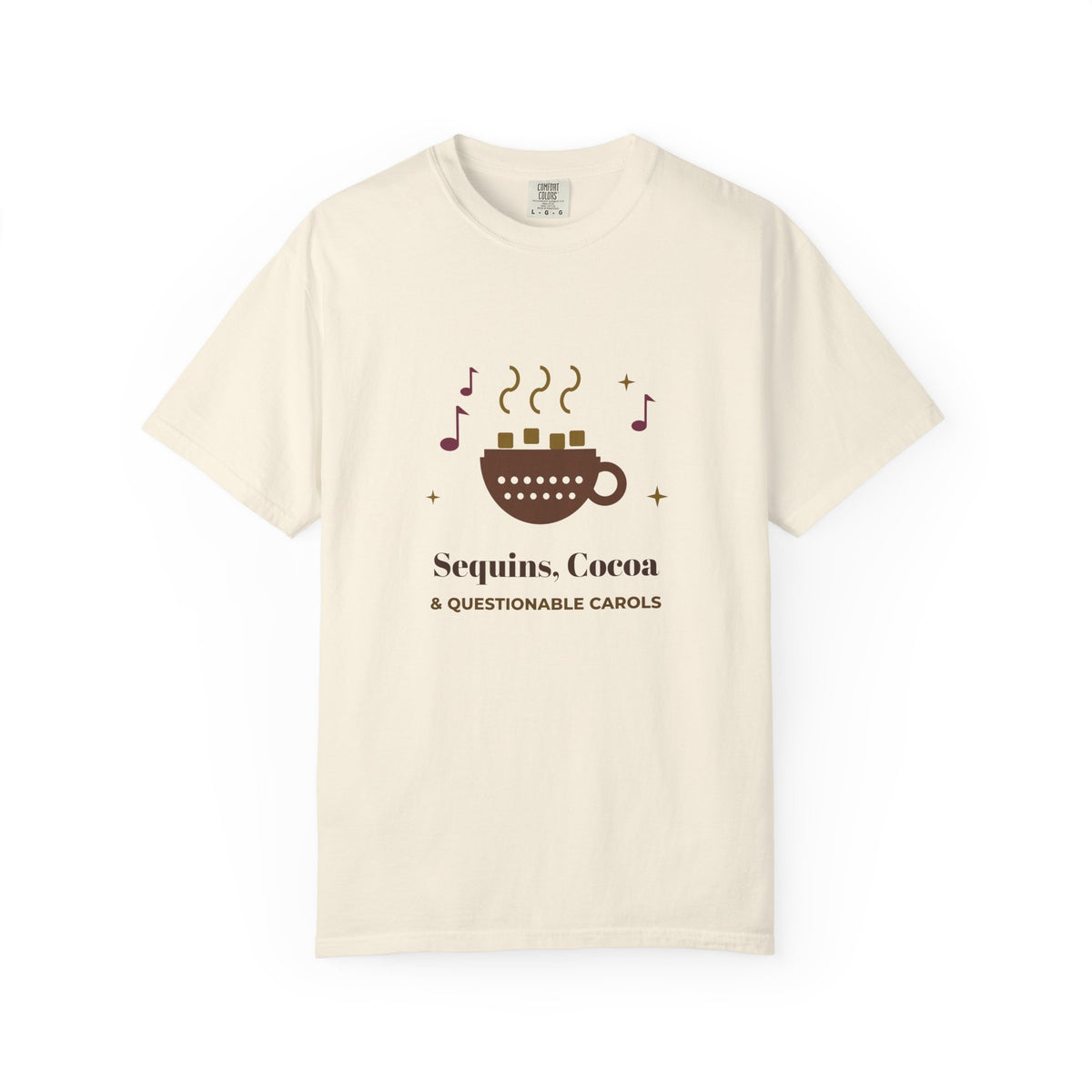 Christmas Party Shirt, Sequins Cocoa and Questionable Carols Tee, Funny Holiday T-Shirt for Women, Glam Christmas Gift