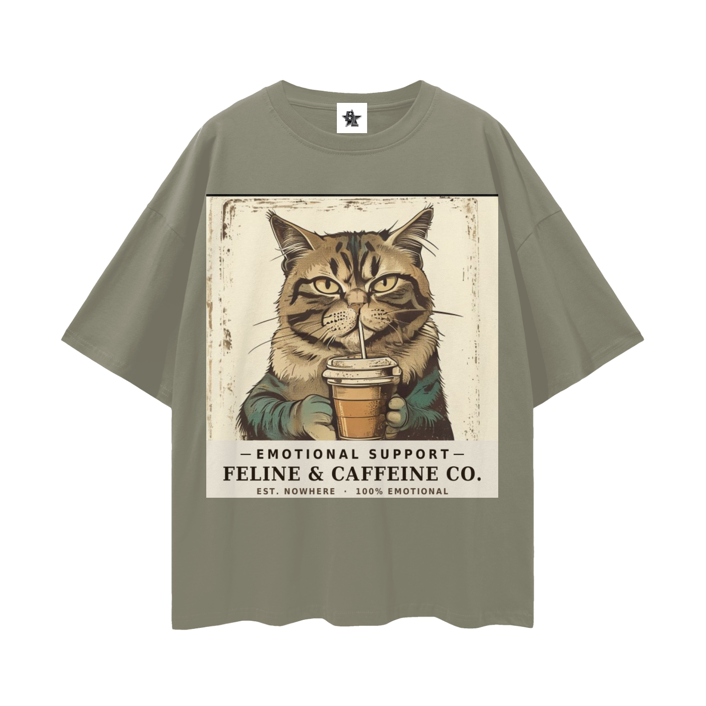 Emotional Support Cat Tee - Feline & Caffeine Co. | Oversized Heavyweight Bootleg Graphic Tee