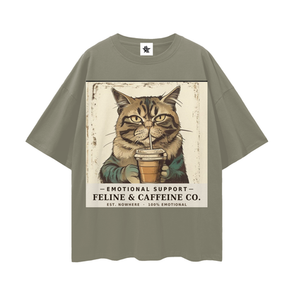 Emotional Support Cat Tee - Feline & Caffeine Co. | Oversized Heavyweight Bootleg Graphic Tee
