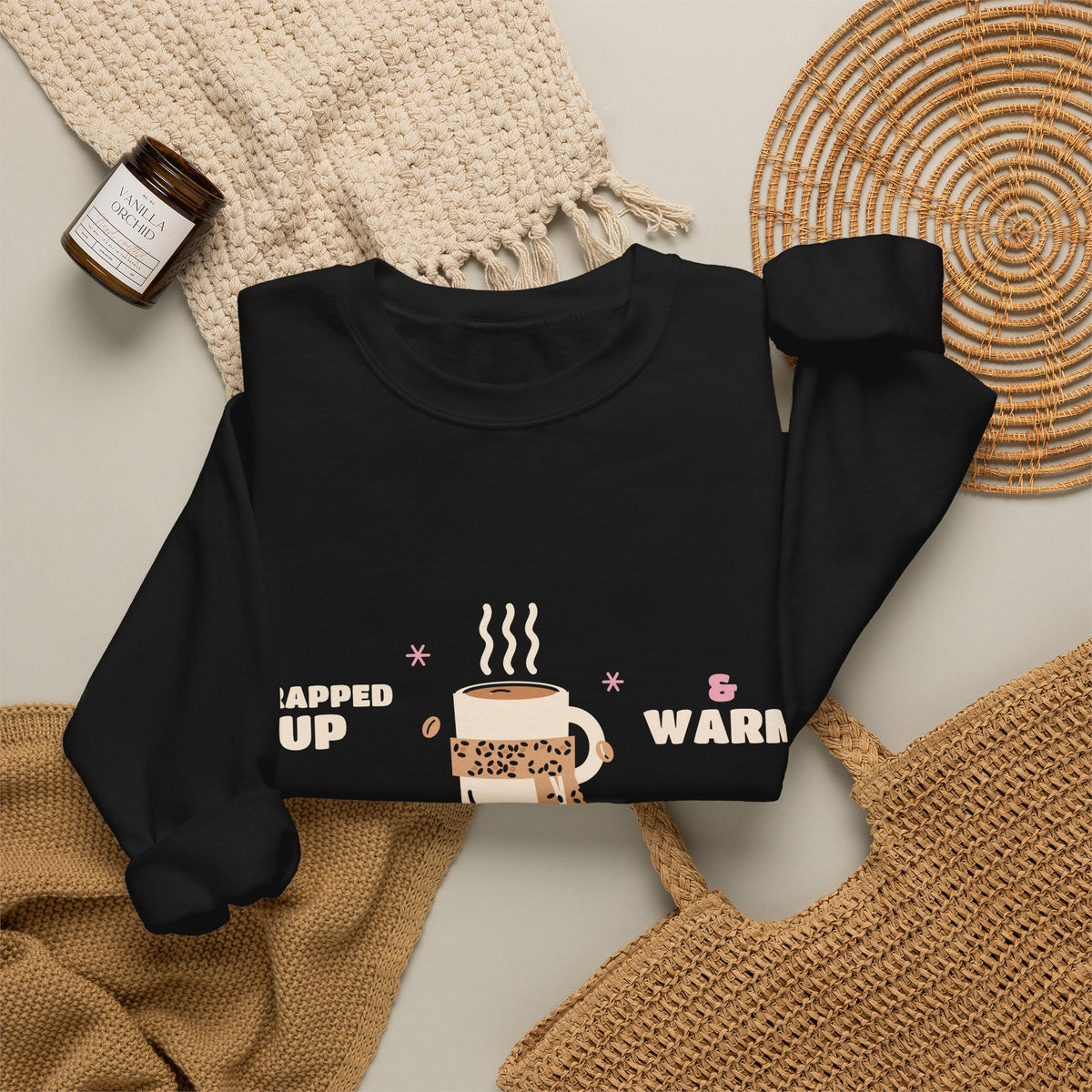 Leopard Print Sweatshirt, Wrapped Up and Warm Crewneck, Snowy Leopard Winter Sweatshirt, Coffee Lover Gift, Unisex S-3XL