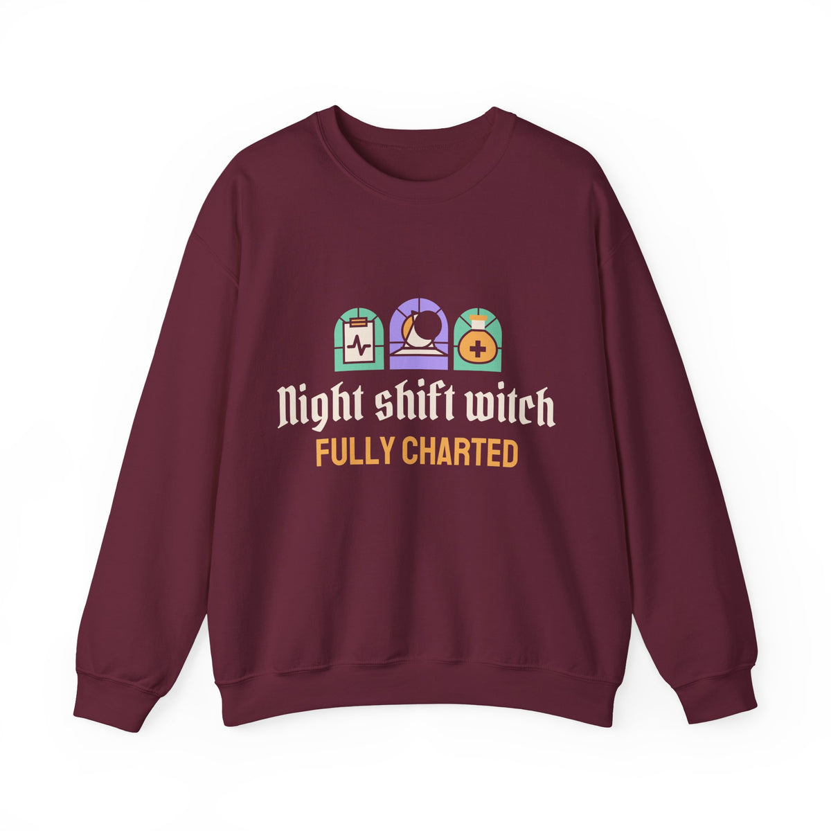 Nurse Halloween Sweatshirt, Night Shift Witch Fully Charted Crewneck, Spooky Nurse Gift, Night Shift Nurse Sweatshirt Women