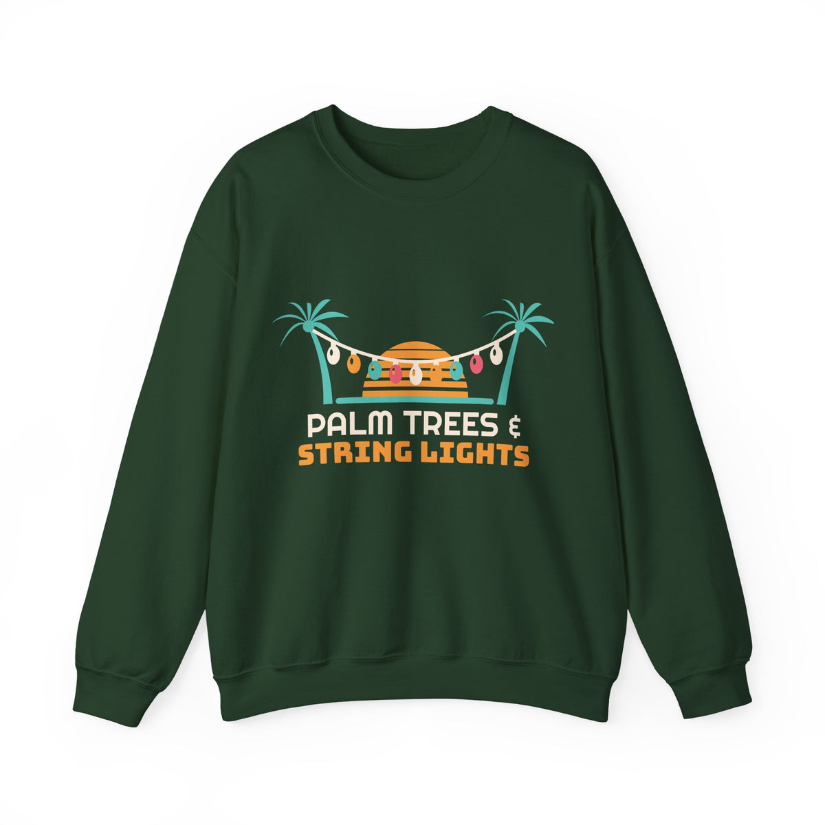 Tropical Christmas Sweatshirt, Palm Trees and String Lights Crewneck, Beach Christmas Shirt, Coastal Holiday Gift for Her