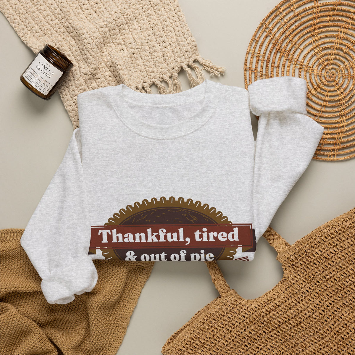 Funny Thanksgiving Sweatshirt, Thankful Tired and Out of Pie Crewneck, Mom Thanksgiving Shirt, Fall Sweatshirt for Women