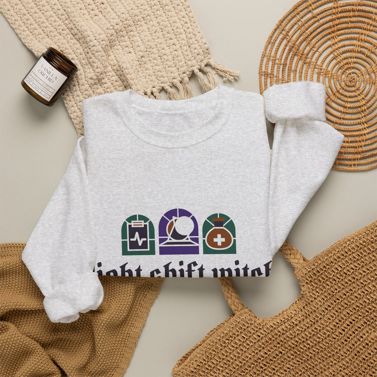 Nurse Halloween Sweatshirt, Night Shift Witch Fully Charted Crewneck, Spooky Nurse Gift, Night Shift Nurse Sweatshirt Women