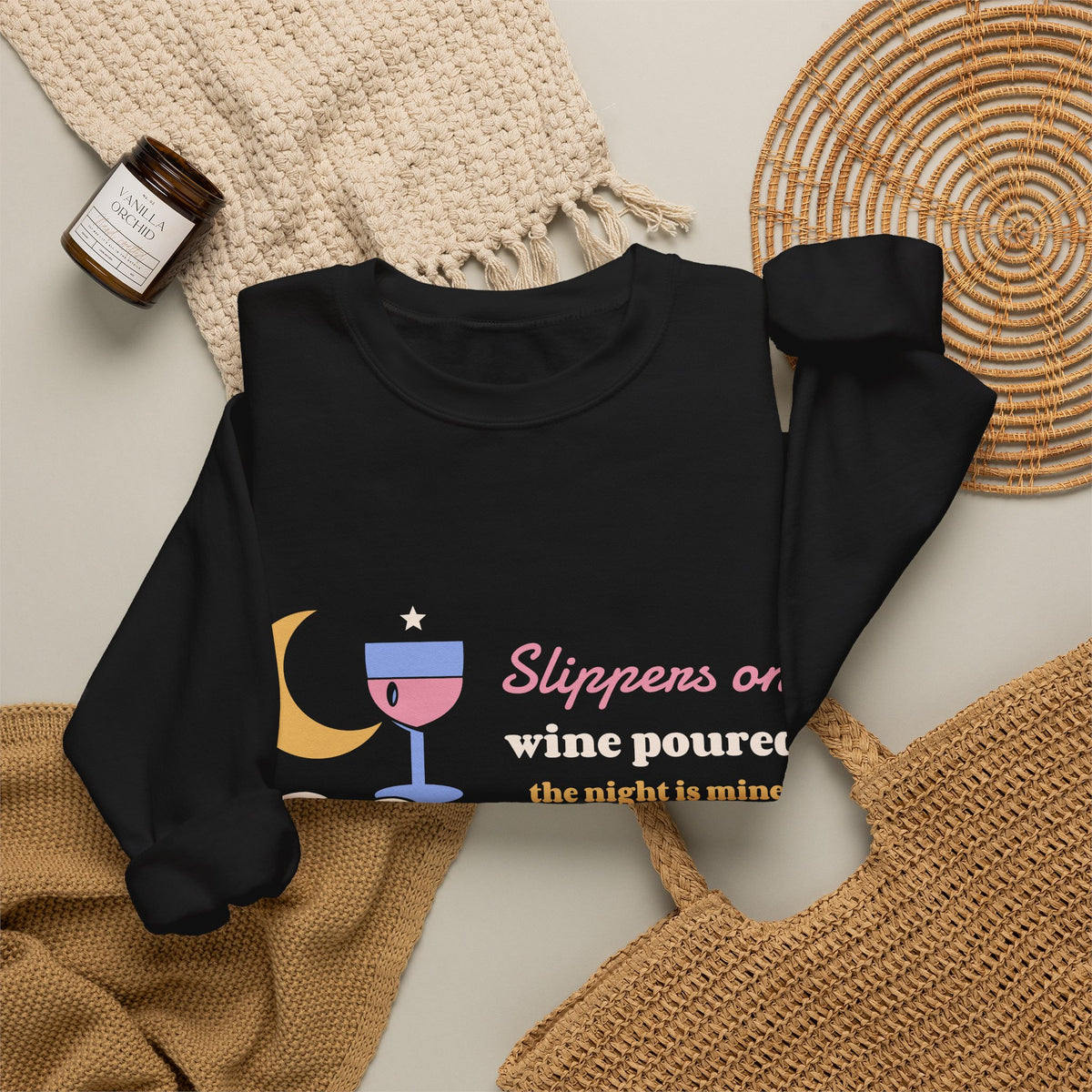 Funny Wine Sweatshirt for Women, Slippers On Wine Poured Crewneck, Wine Lover Gift, Night In Sweatshirt, Unisex S-3XL