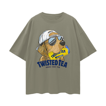 Golden Retriever Funny Twisted Teas Drink Graphic Oversized T Shirt