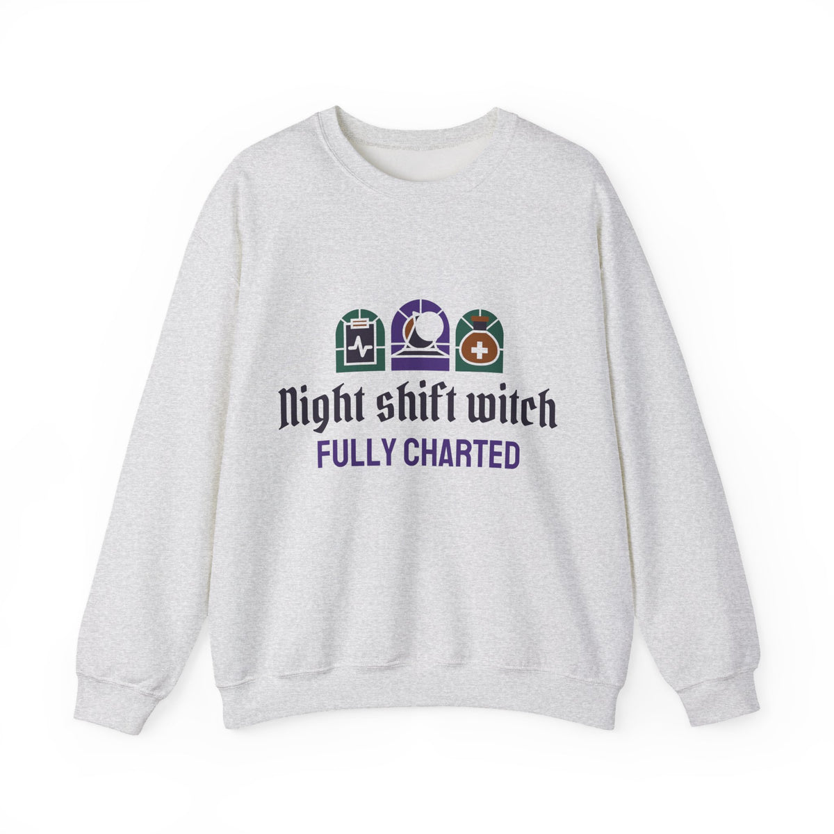 Nurse Halloween Sweatshirt, Night Shift Witch Fully Charted Crewneck, Spooky Nurse Gift, Night Shift Nurse Sweatshirt Women