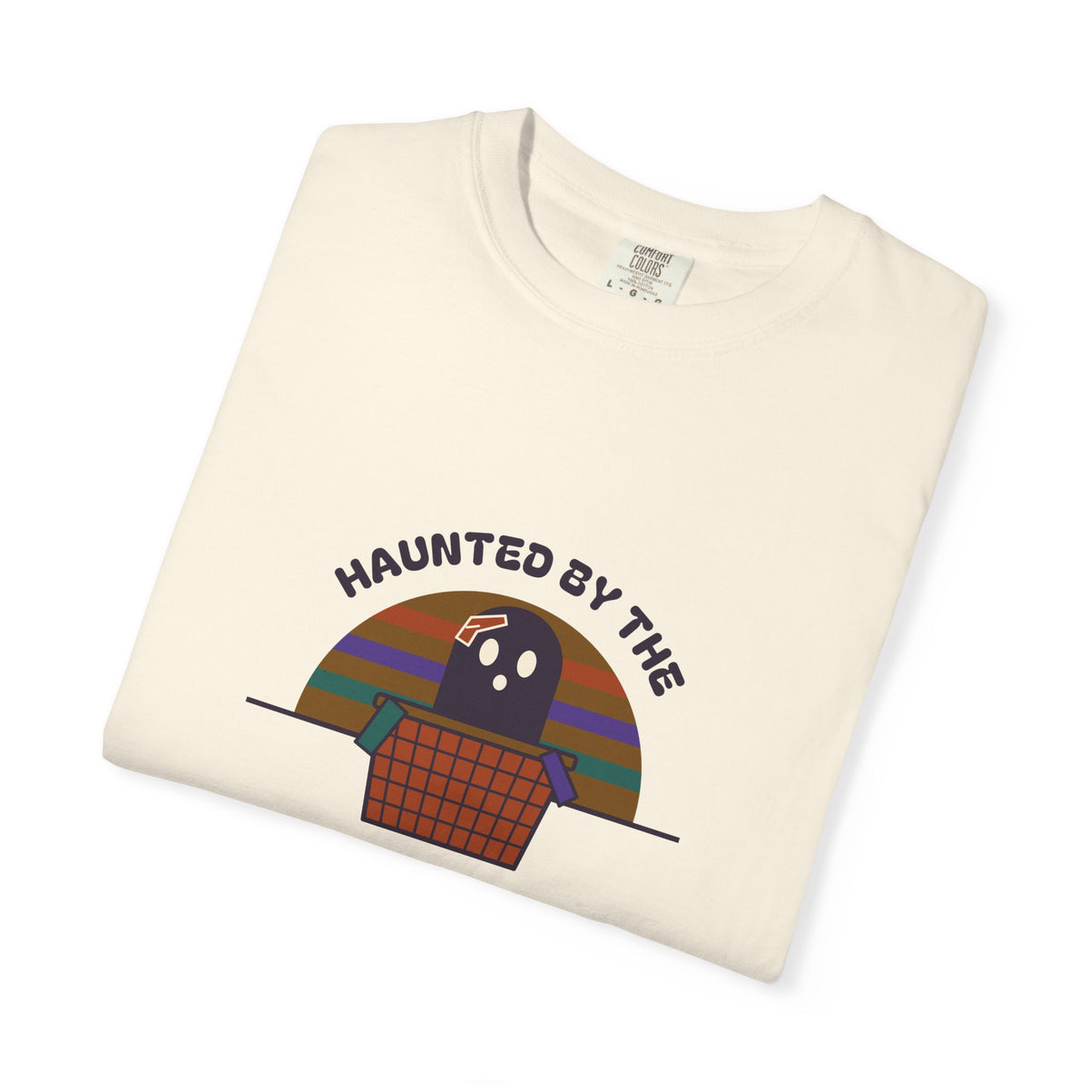 Haunted by the Laundry Pile Tee, Retro 70s Halloween Mom Shirt, Funny Mom Life Ghost Laundry T-Shirt, Garment-Dyed Spooky Season Gift