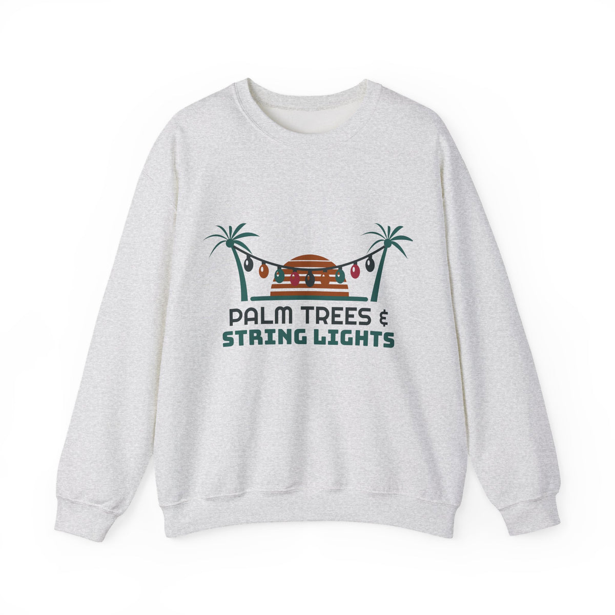 Tropical Christmas Sweatshirt, Palm Trees and String Lights Crewneck, Beach Christmas Shirt, Coastal Holiday Gift for Her