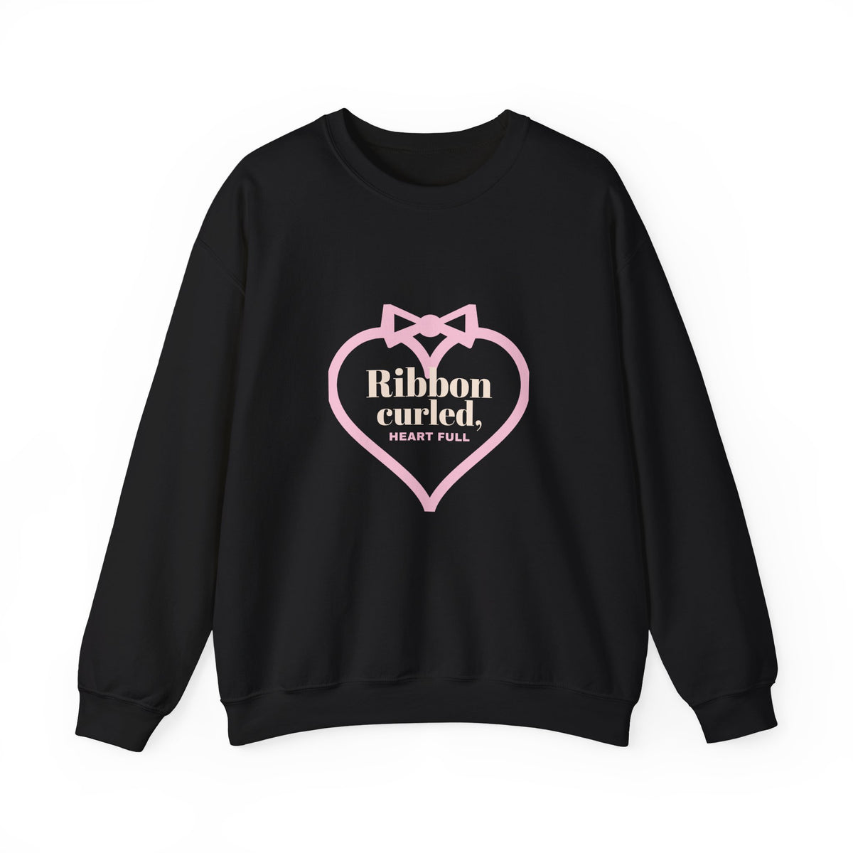 Christmas Sweatshirt, Ribbon Curled Heart Full Crewneck, Cozy Holiday Sweatshirt for Women, Christmas Gift for Her