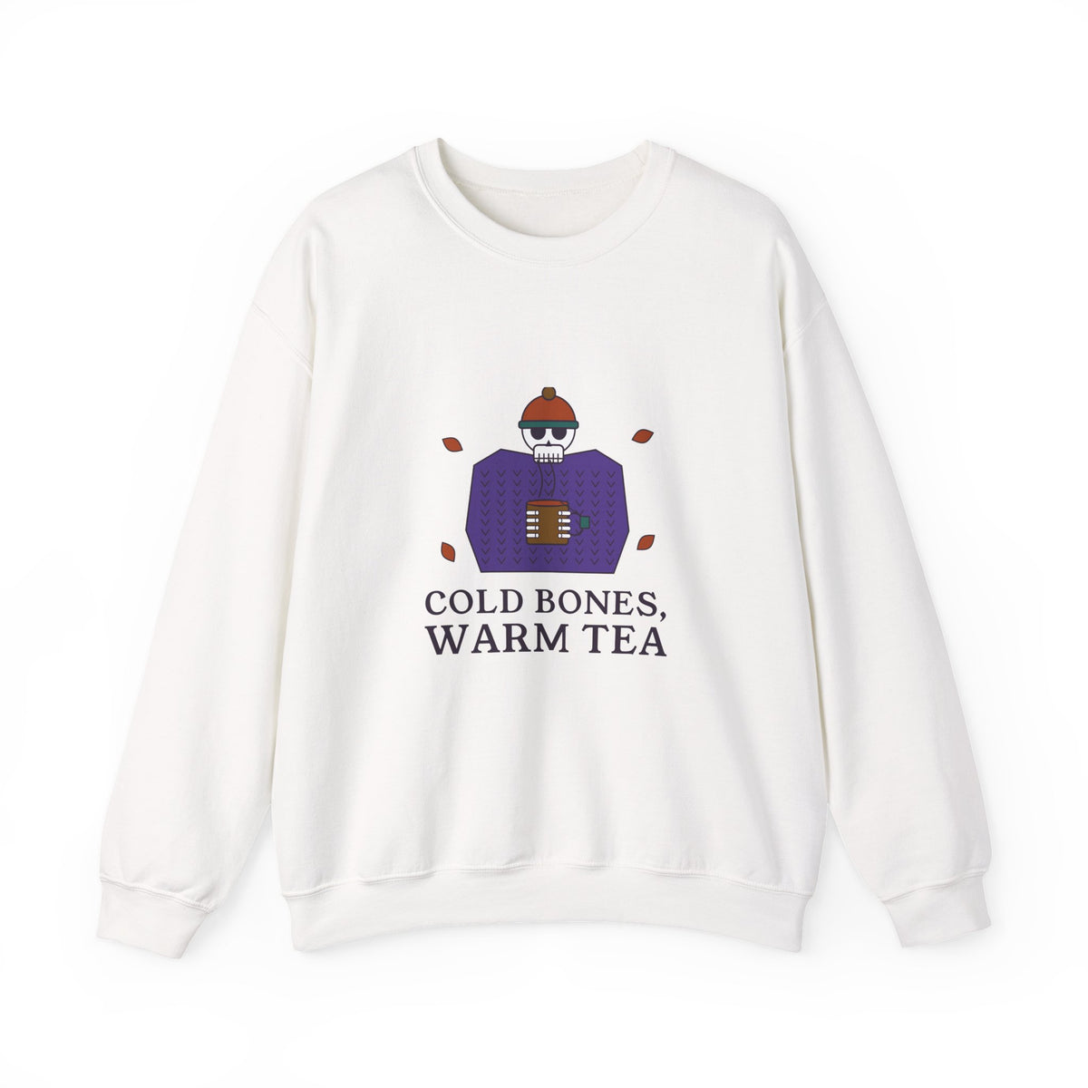 Cold Bones Warm Tea Sweatshirt, Cozy Skeleton Halloween Crewneck, Tea Lover Fall Sweatshirt, Cute Spooky Season Pullover for Her