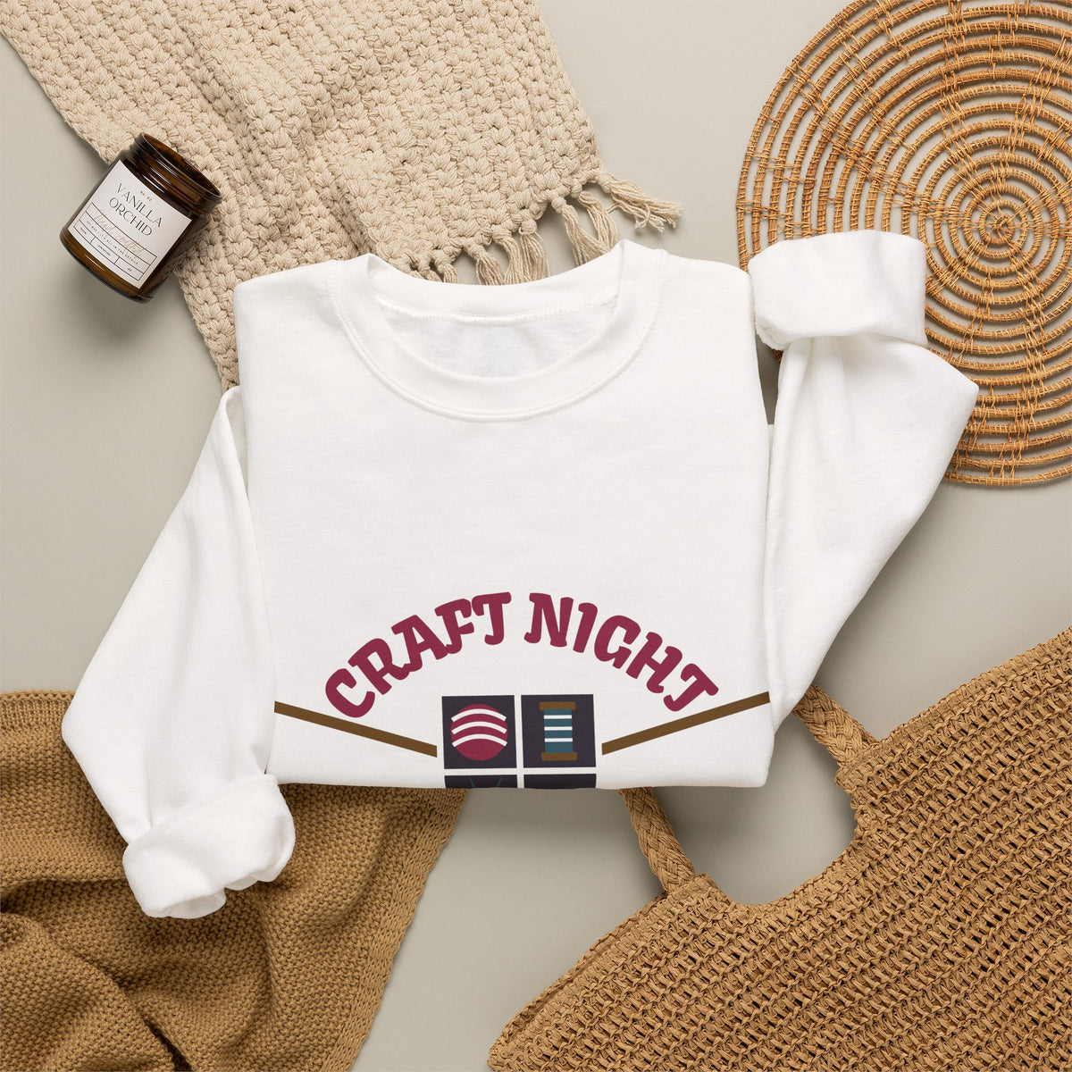Craft Night Crew Felt Patch Varsity Crewneck Sweatshirt