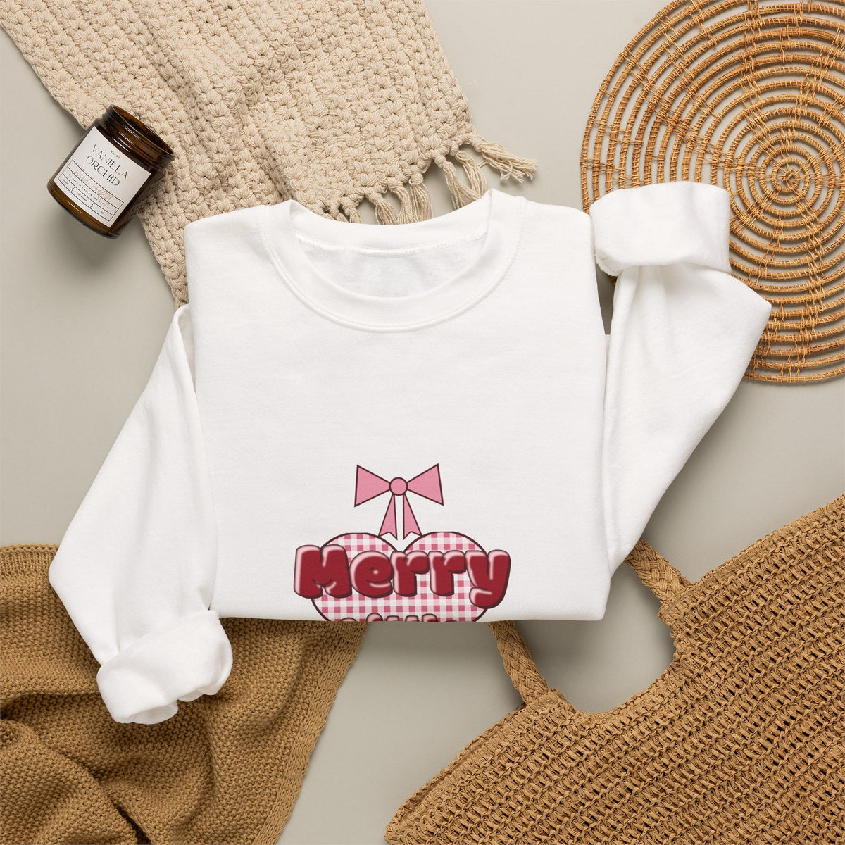 Merry Little Overachiever Puff Print Bow Gingham Christmas Sweatshirt
