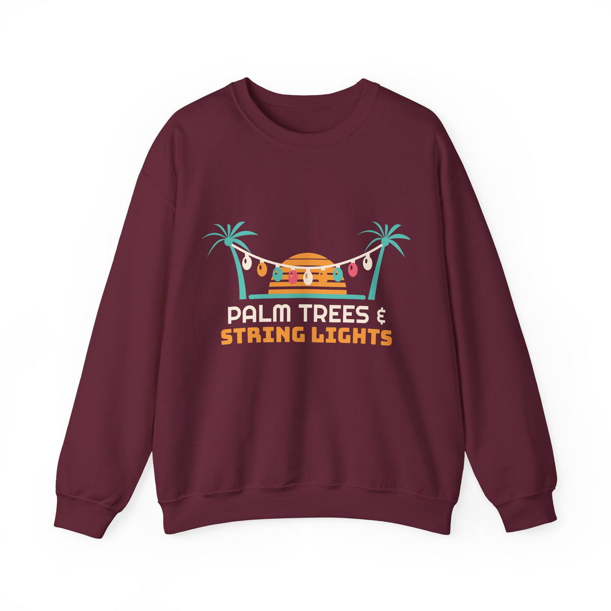 Tropical Christmas Sweatshirt, Palm Trees and String Lights Crewneck, Beach Christmas Shirt, Coastal Holiday Gift for Her
