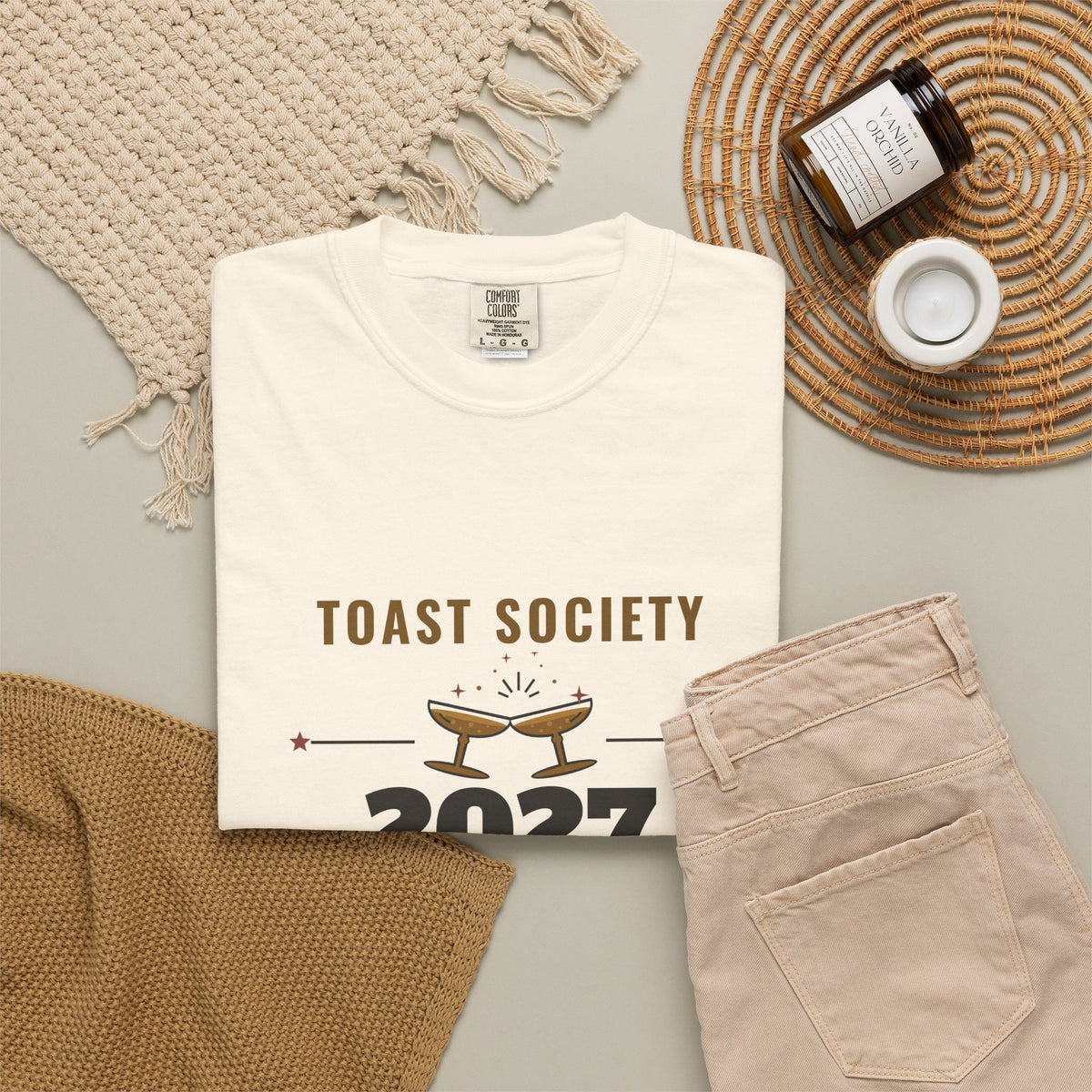 New Years Eve Shirt, Toast Society 2027 Vintage Badge Tee, NYE Party Shirt for Women, Garment-Dyed Tee
