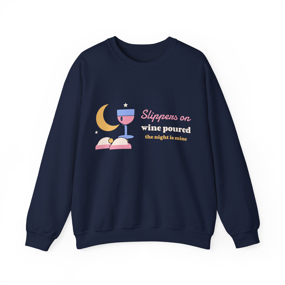 Funny Wine Sweatshirt for Women, Slippers On Wine Poured Crewneck, Wine Lover Gift, Night In Sweatshirt, Unisex S-3XL