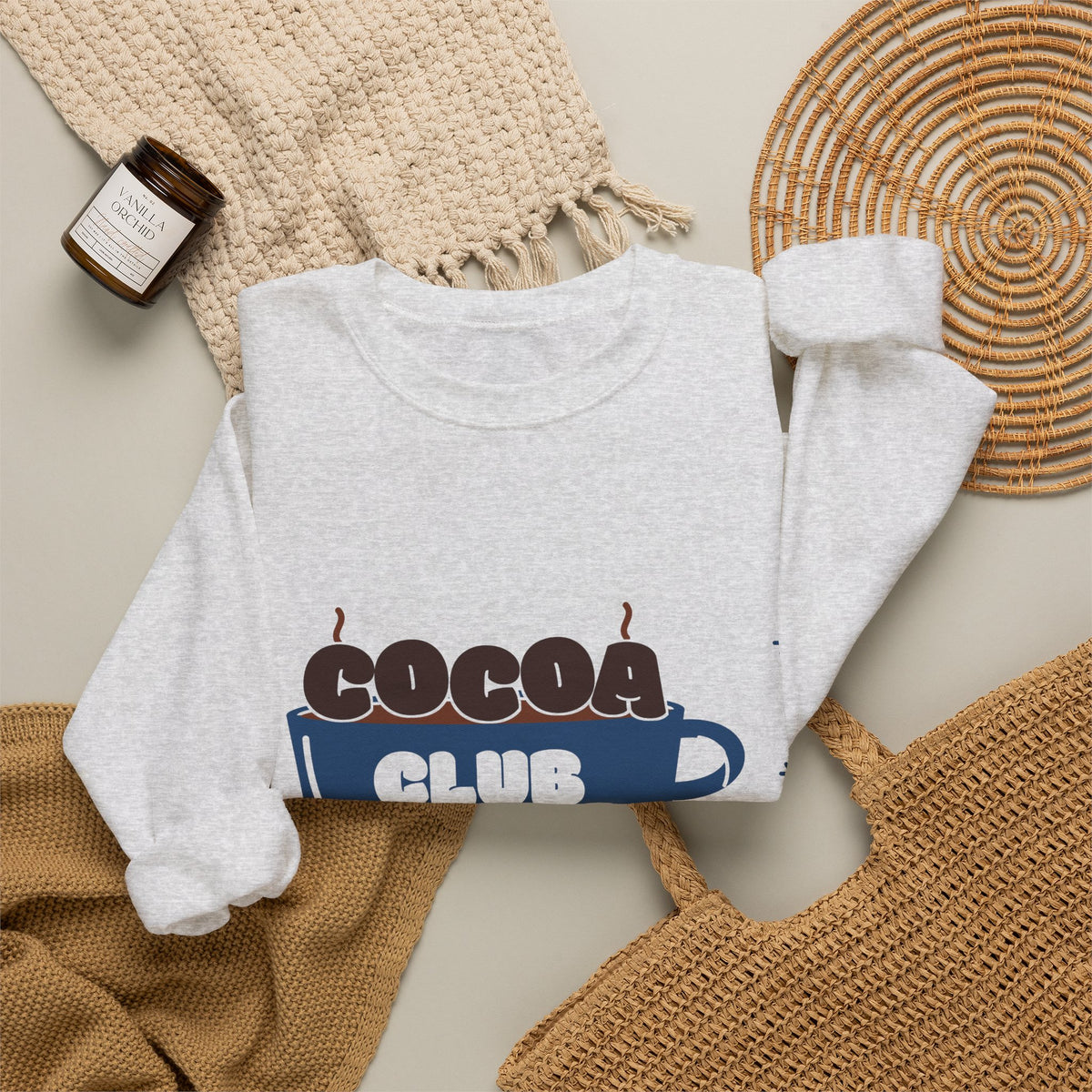 Icy Blue Christmas Sweatshirt, Cocoa Club Crewneck, Cozy Winter Sweatshirt for Women, Hot Chocolate Lover Gift, Snow Day