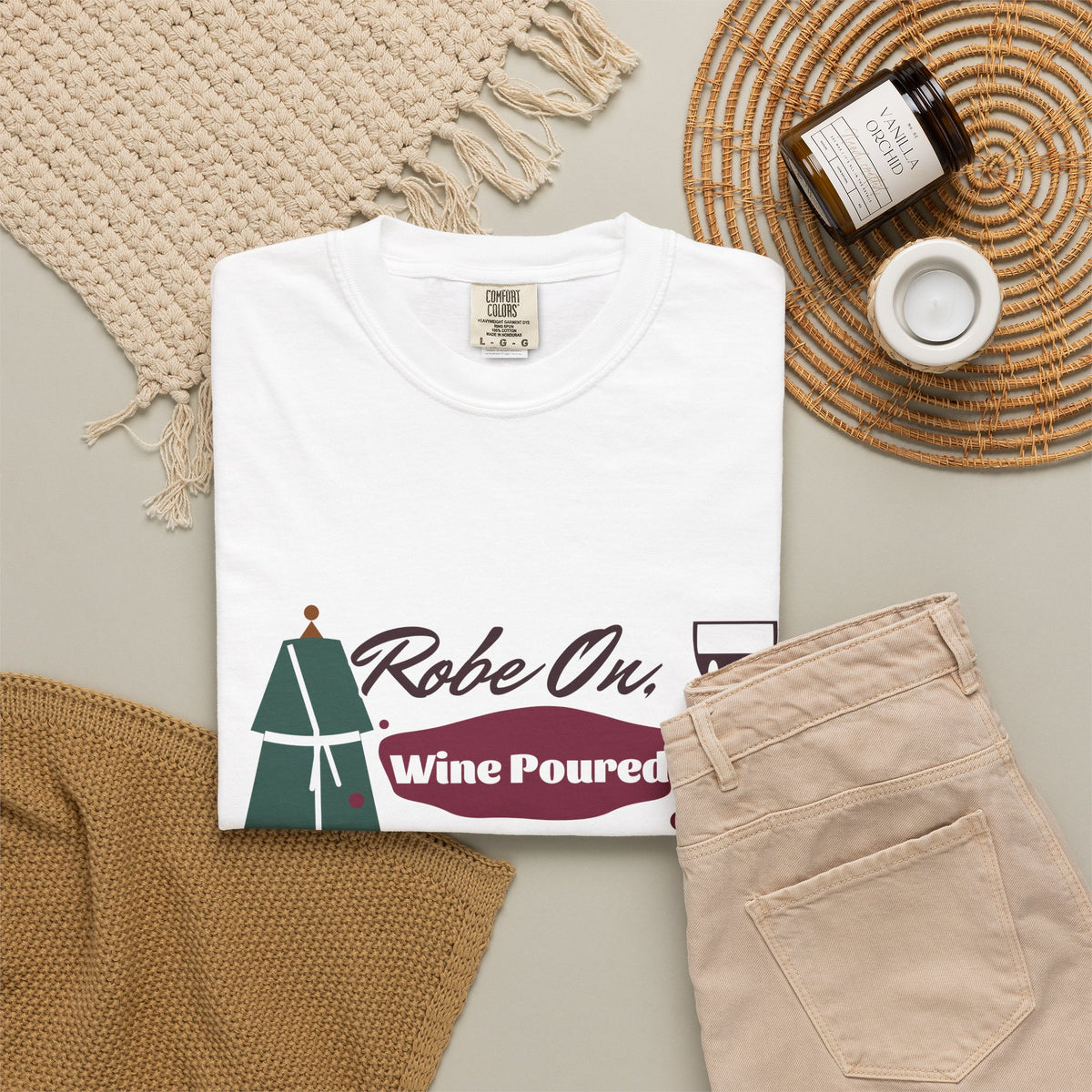 Robe On Wine Poured Watercolor Script Wine Lover Tee