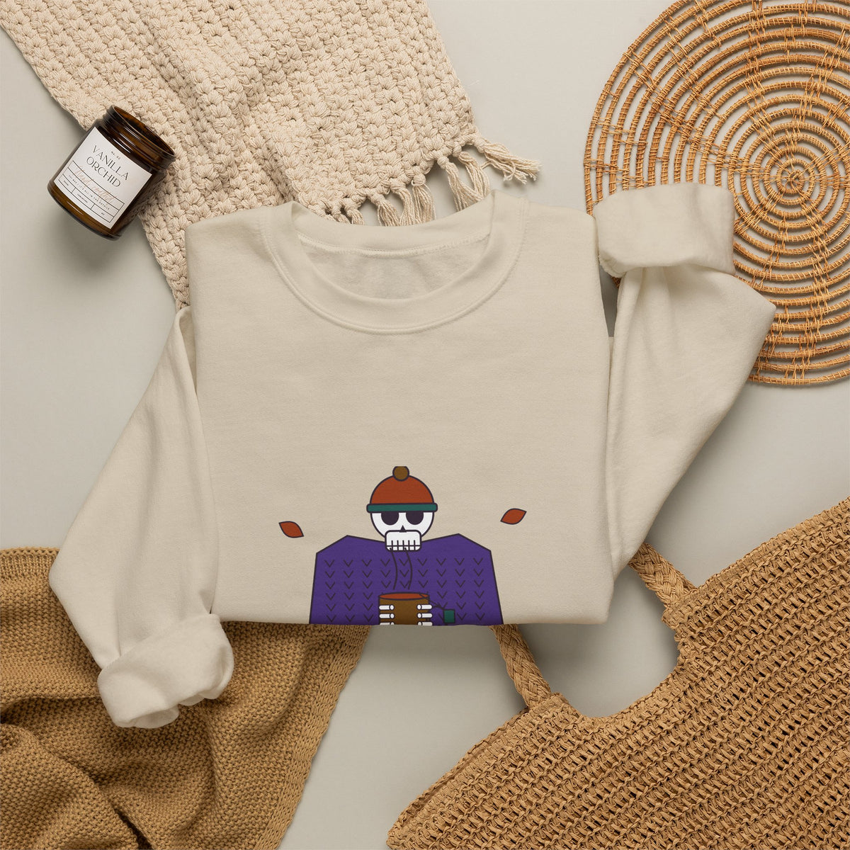 Cold Bones Warm Tea Sweatshirt, Cozy Skeleton Halloween Crewneck, Tea Lover Fall Sweatshirt, Cute Spooky Season Pullover for Her