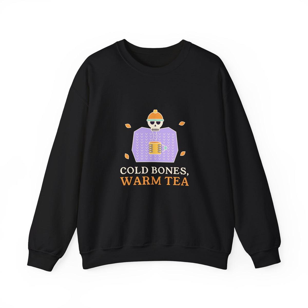 Cold Bones Warm Tea Sweatshirt, Cozy Skeleton Halloween Crewneck, Tea Lover Fall Sweatshirt, Cute Spooky Season Pullover for Her
