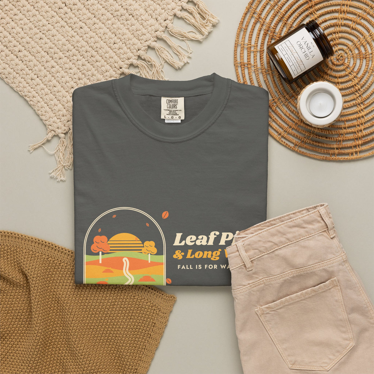 Fall Shirt for Women, Leaf Piles and Long Walks Retro Tee, 70s Autumn Shirt, Garment-Dyed Fall Tee