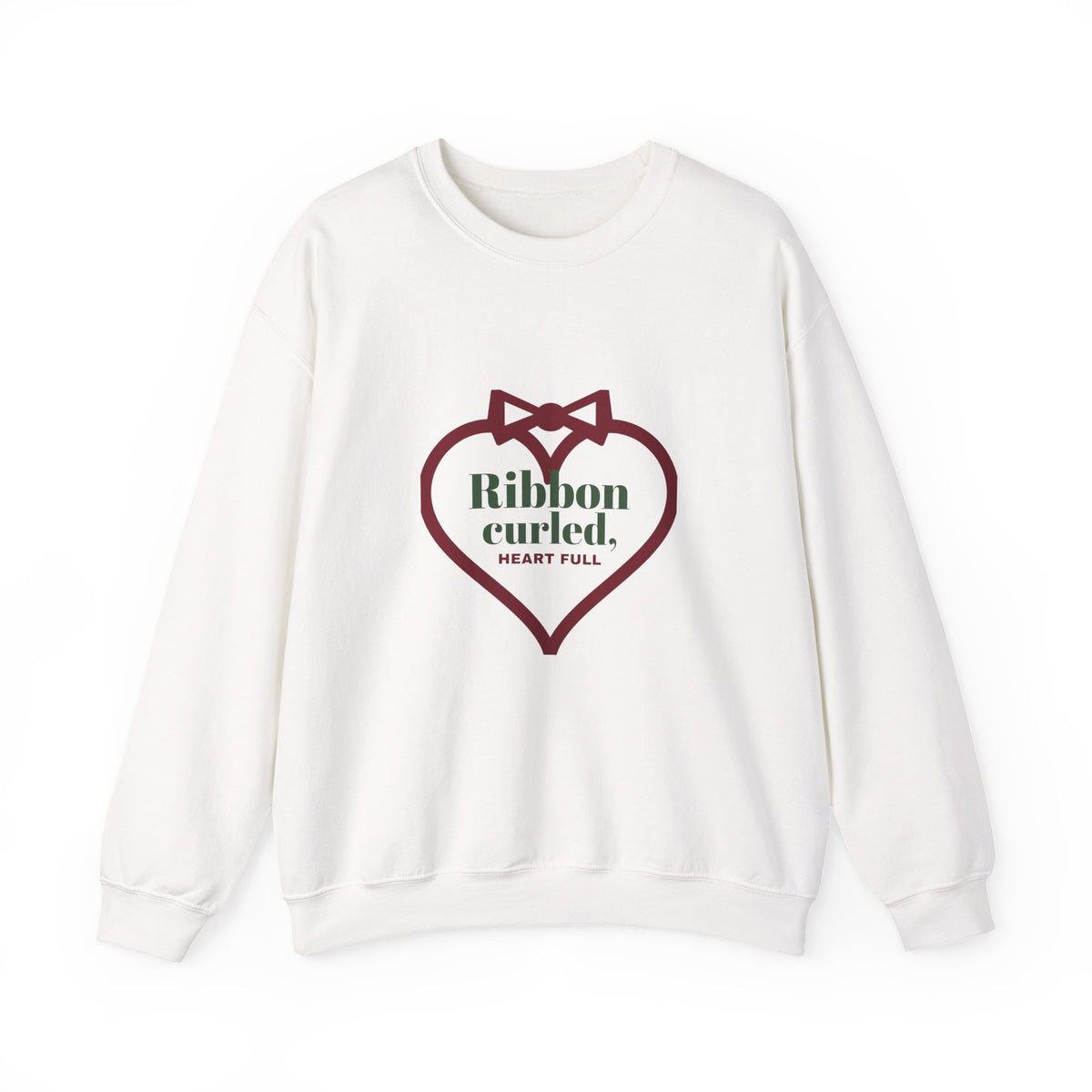 Christmas Sweatshirt, Ribbon Curled Heart Full Crewneck, Cozy Holiday Sweatshirt for Women, Christmas Gift for Her