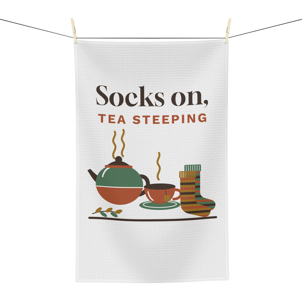Socks On Tea Steeping Kitchen Towel, Cozy Tea Towel, Hostess Gift