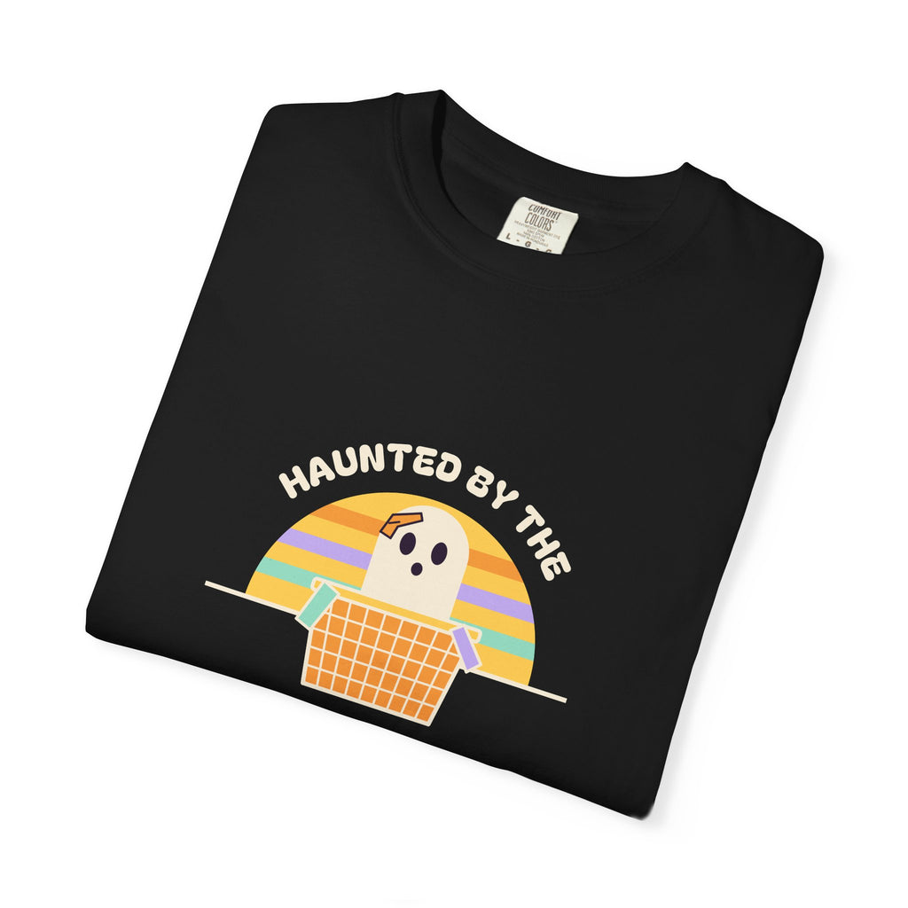 Haunted by the Laundry Pile Tee, Retro 70s Halloween Mom Shirt, Funny Mom Life Ghost Laundry T-Shirt, Garment-Dyed Spooky Season Gift