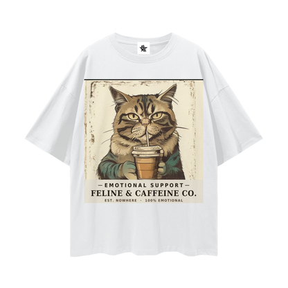 Emotional Support Cat Tee - Feline & Caffeine Co. | Oversized Heavyweight Bootleg Graphic Tee