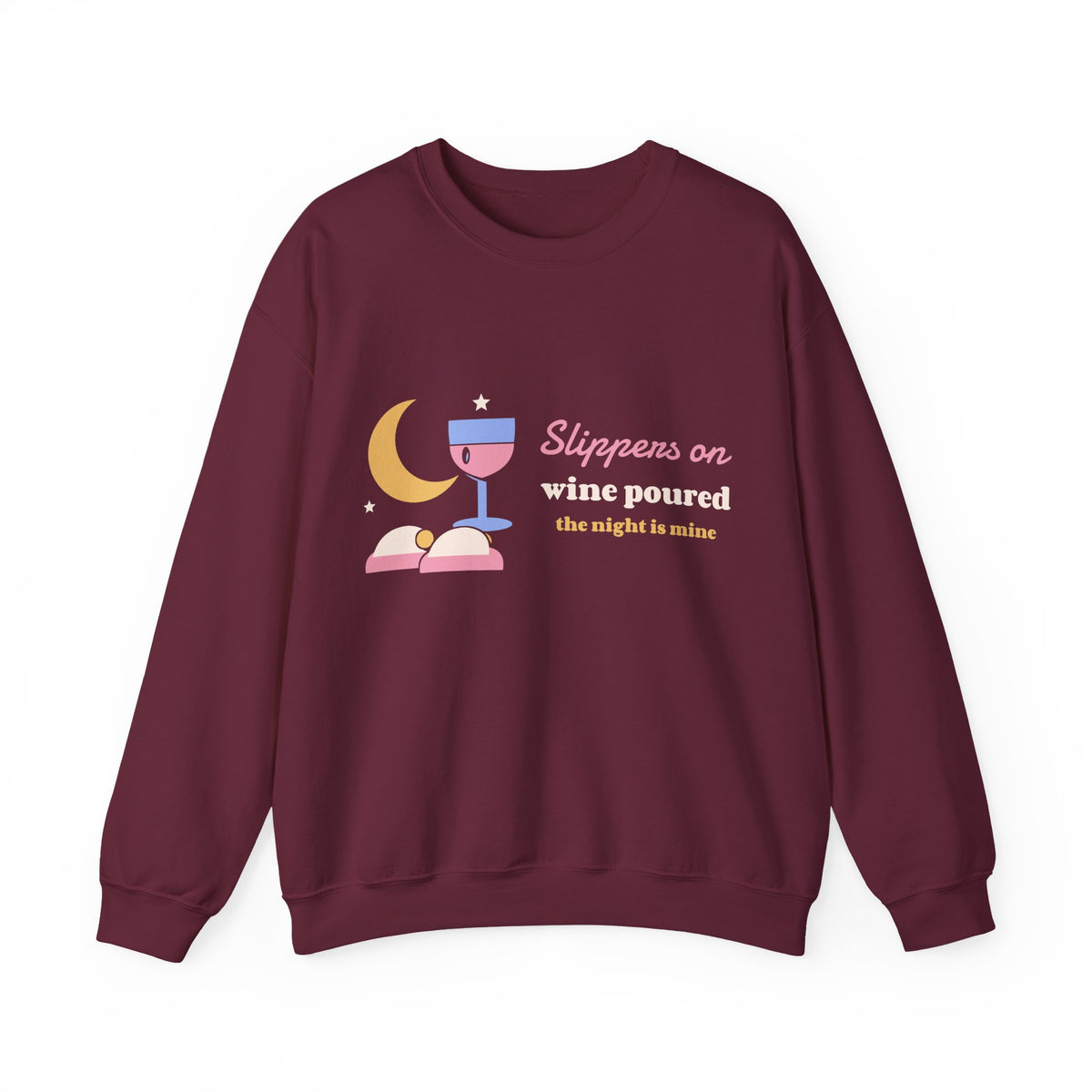 Funny Wine Sweatshirt for Women, Slippers On Wine Poured Crewneck, Wine Lover Gift, Night In Sweatshirt, Unisex S-3XL