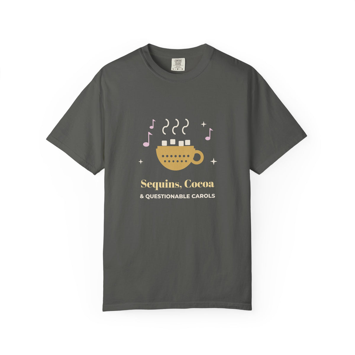 Christmas Party Shirt, Sequins Cocoa and Questionable Carols Tee, Funny Holiday T-Shirt for Women, Glam Christmas Gift