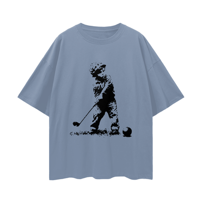 Kid Soldier Golfing Graphic Oversized T Shirt