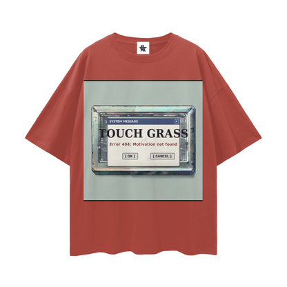 Touch Grass Error 404 Tee - Motivation Not Found | Y2K Early-Internet Oversized Graphic Tee