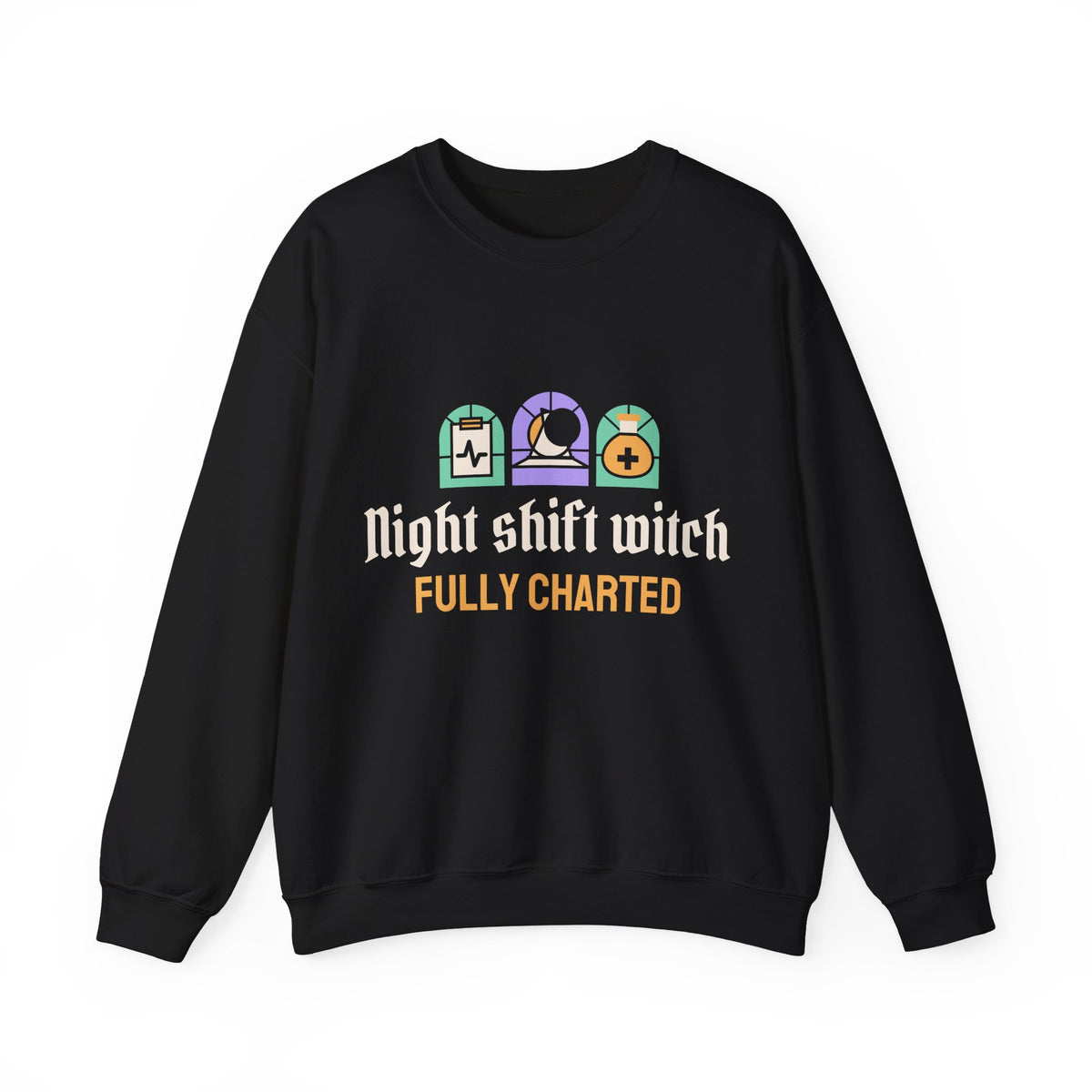 Nurse Halloween Sweatshirt, Night Shift Witch Fully Charted Crewneck, Spooky Nurse Gift, Night Shift Nurse Sweatshirt Women
