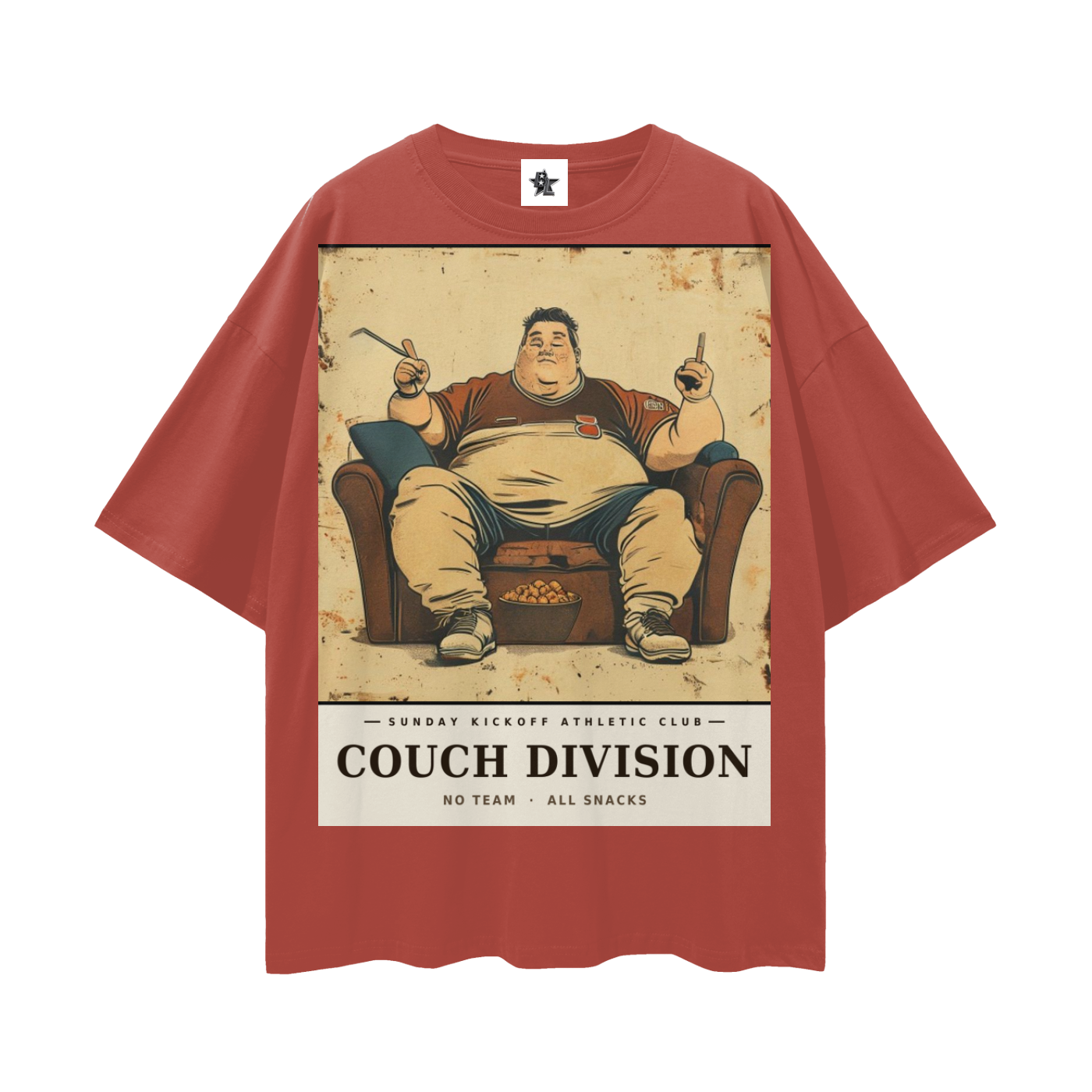 Sunday Kickoff Athletic Club Tee - Couch Division | Vintage Varsity Football Bootleg Oversized Tee