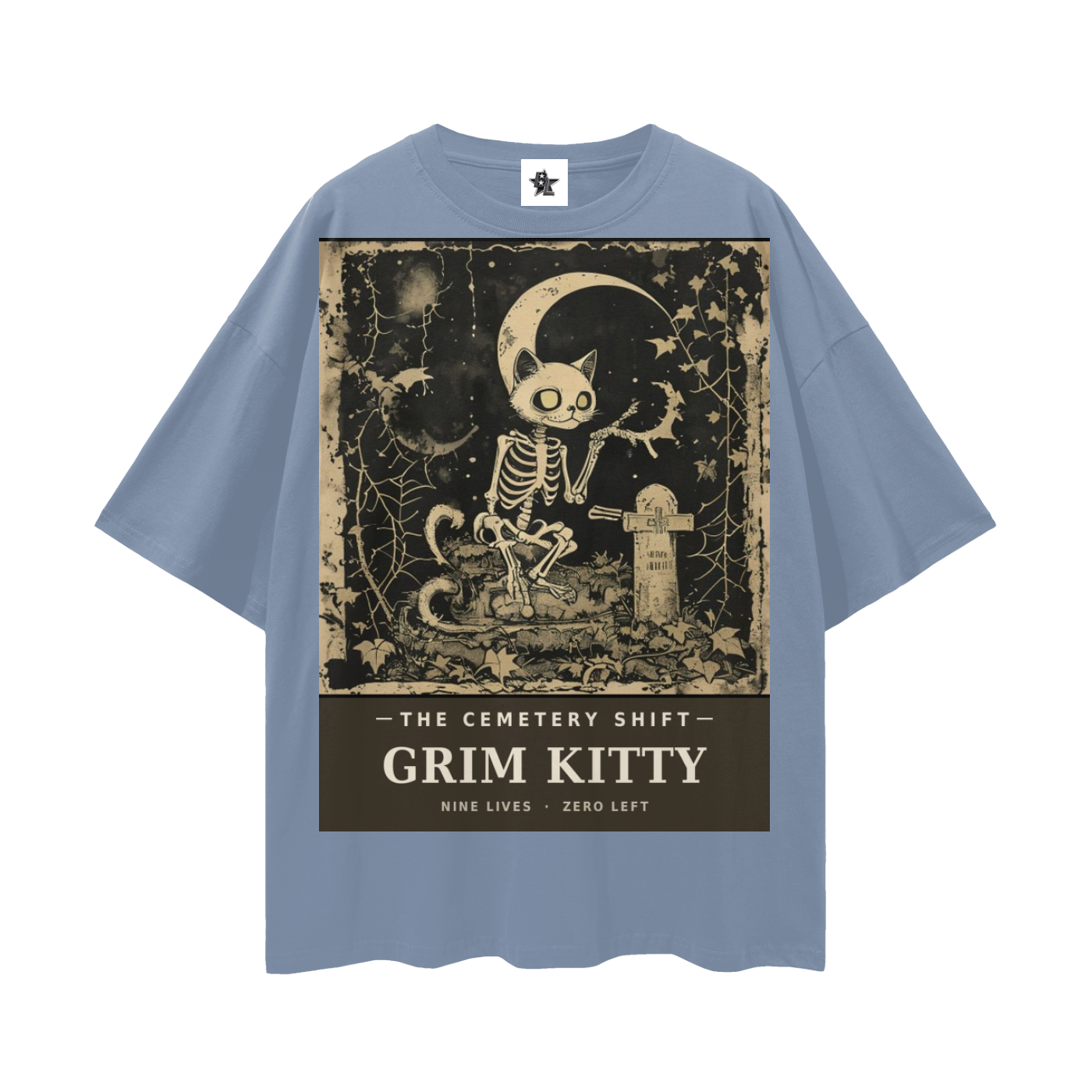 Grim Kitty Cemetery Shift Tee | Gothic Halloween Bootleg Oversized Graphic Tee