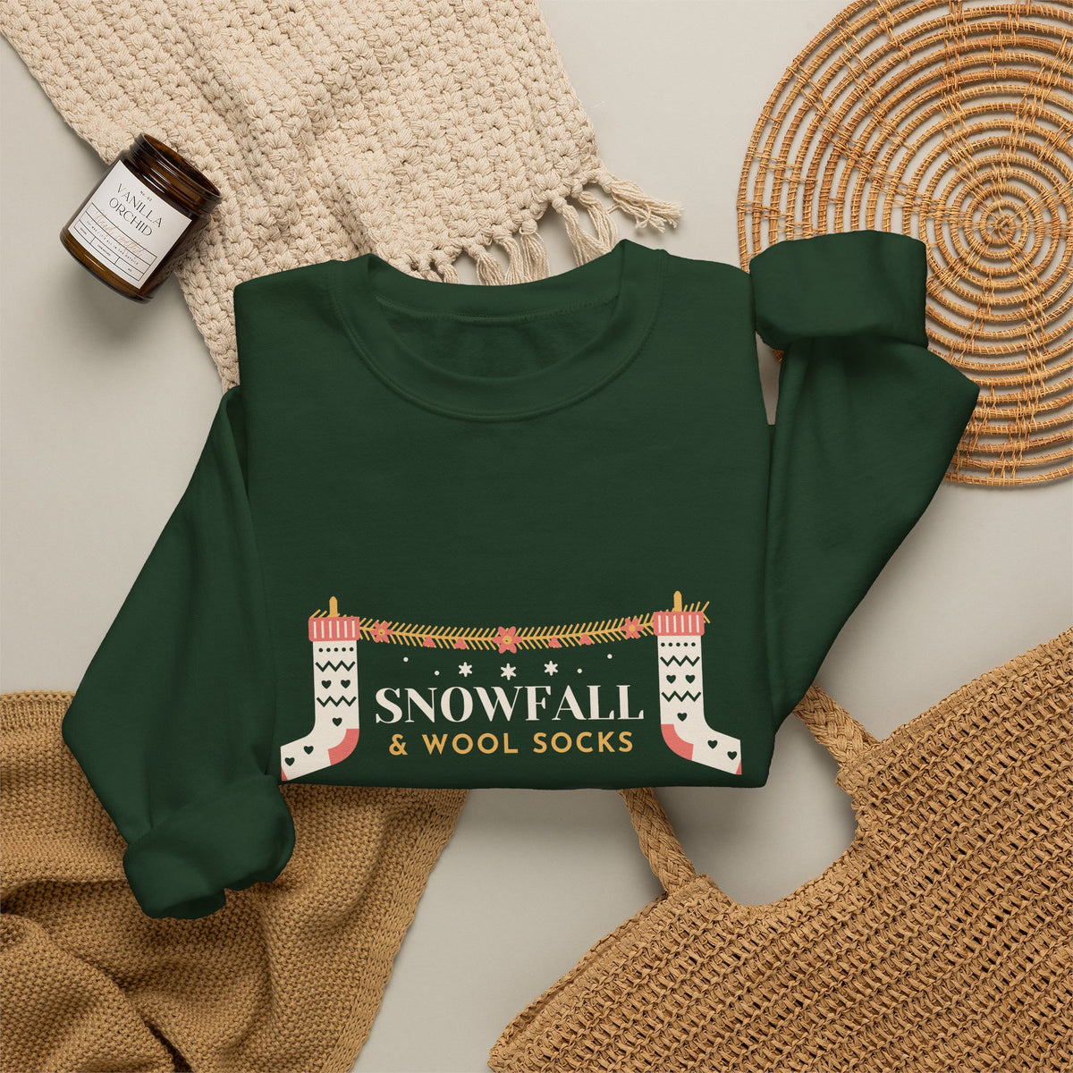 Snowfall and Wool Socks Folk Art Christmas Sweatshirt